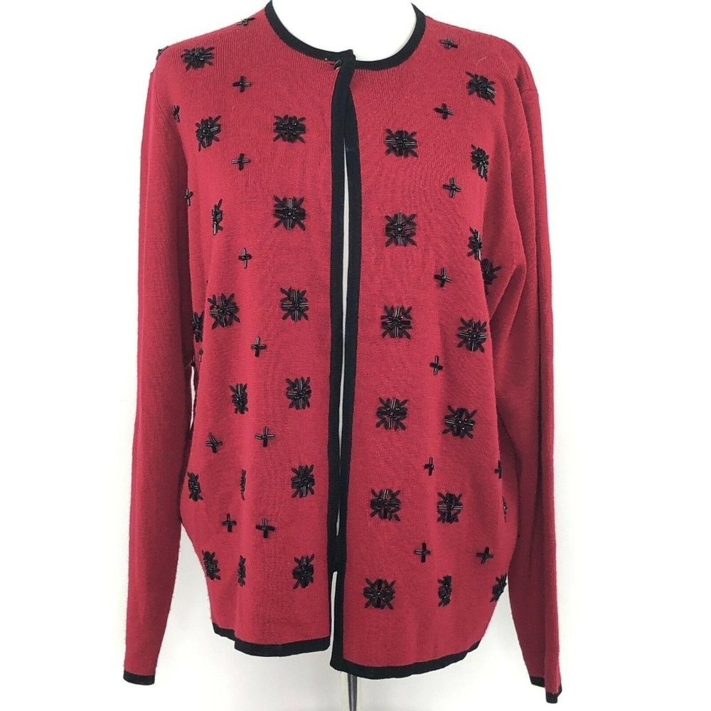 Pendleton Red Open Cardigan w Black Snowflakes Win